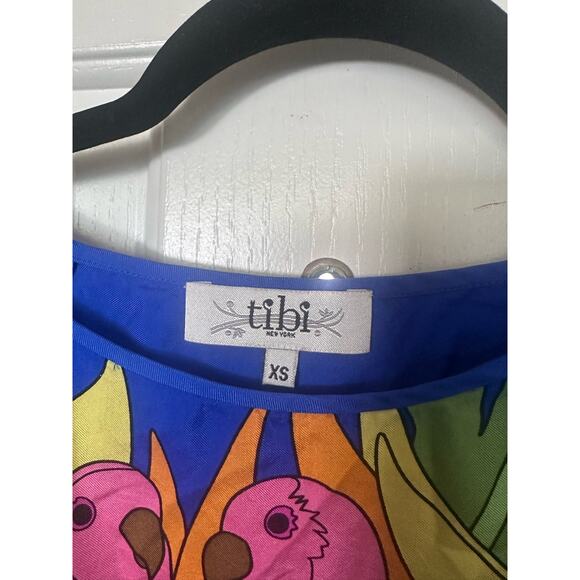 Tibi Silk Top Shoulder Sleeve Print Tropical Boho Resort Top Blue Size XS - Picture 4 of 7